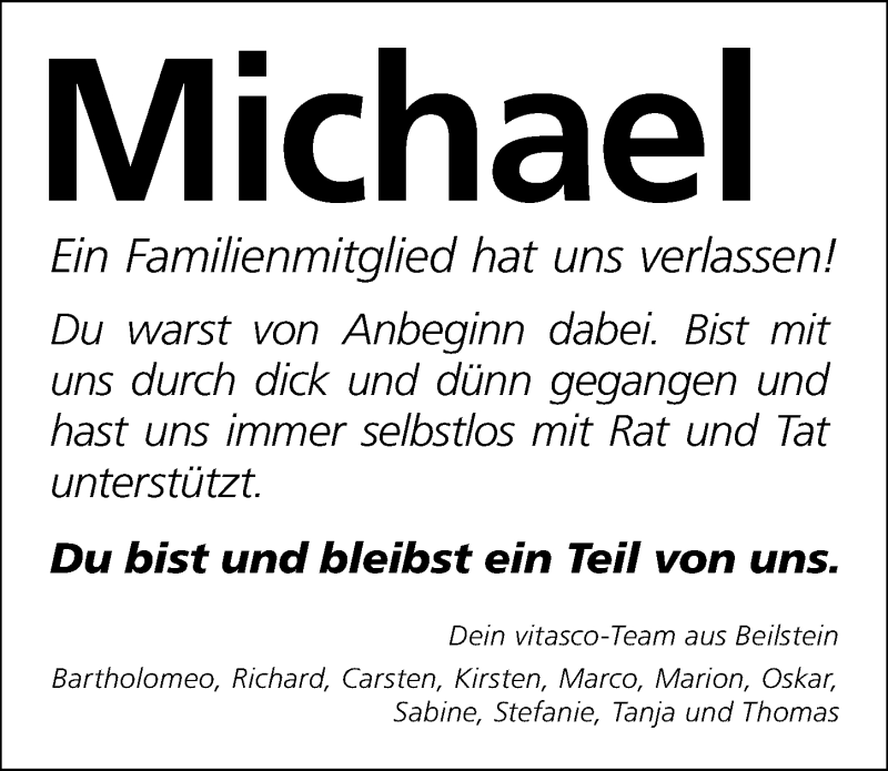  Traueranzeige für Michael Wiench vom 19.05.2018 aus 