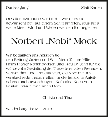 Traueranzeige von Norbert Mock 