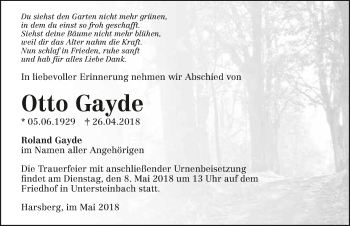 Traueranzeige von Otto Gayde 