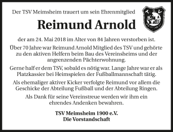 Traueranzeige von Reimund Arnold 