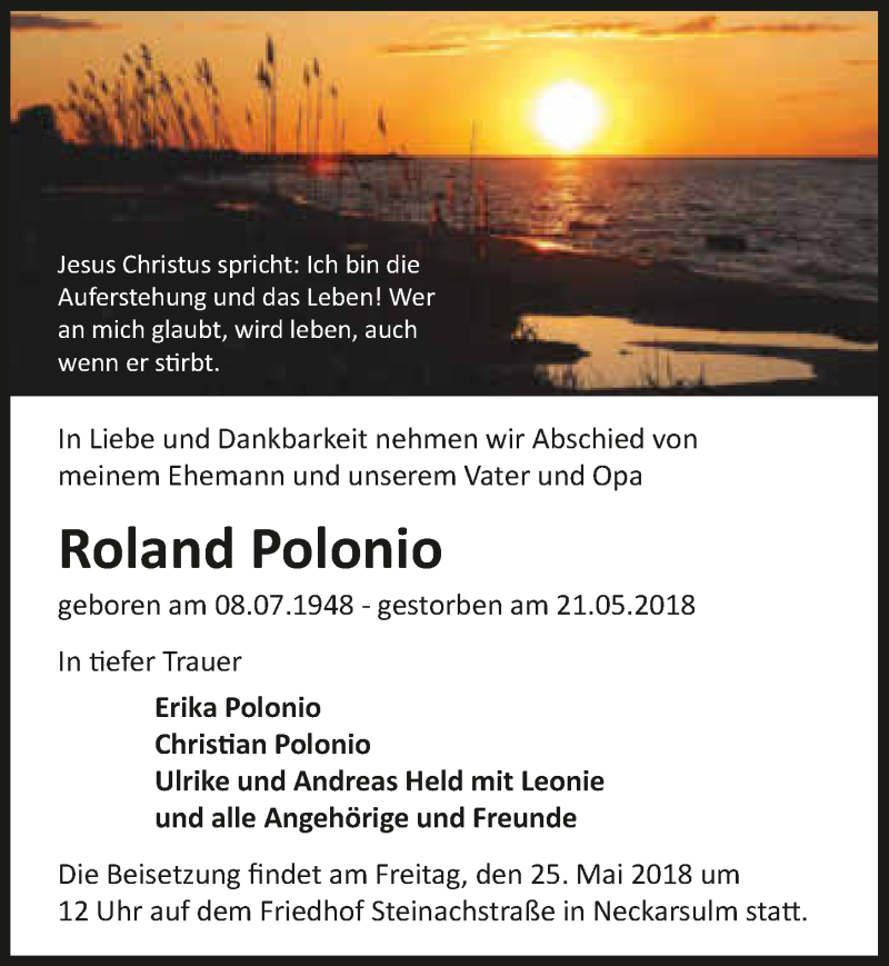  Traueranzeige für Roland Polonio vom 23.05.2018 aus 
