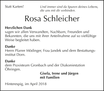 Traueranzeige von Rosa Schleicher 