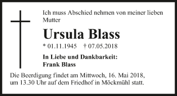 Traueranzeige von Ursula Blass 