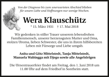 Traueranzeige von Wera Klauschütz 
