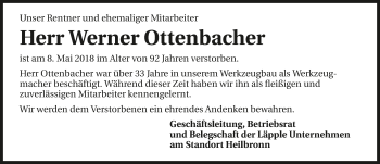 Traueranzeige von Werner Ottenbacher 