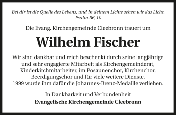 Traueranzeige von Wilhelm Fischer 