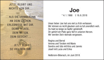 Traueranzeige von Joe  