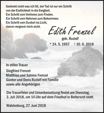 Traueranzeige von Edith Frenzel 