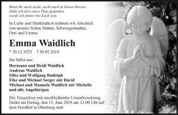 Traueranzeige von Emma Waidlich 