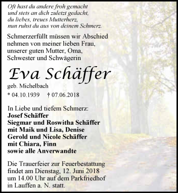 Traueranzeige von Eva Schäffer 