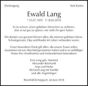 Traueranzeige von Ewald Lang 
