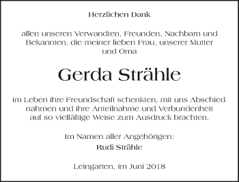 Traueranzeige von Gerda Strähle 