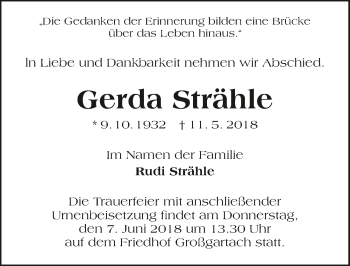Traueranzeige von Gerda Strähle 