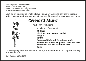Traueranzeige von Gerhard Munz 
