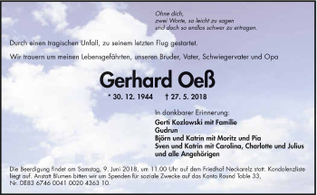 Traueranzeige von Gerhard Oeß 