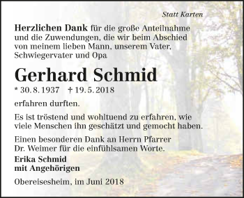 Traueranzeige von Gerhard Schmid 