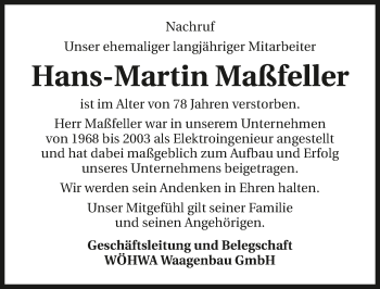 Traueranzeige von Hans-Martin Maßfeller 