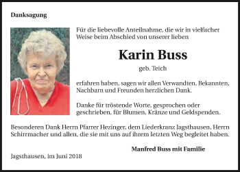 Traueranzeige von Karin Buss 