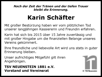 Traueranzeige von Karin Schäfter 