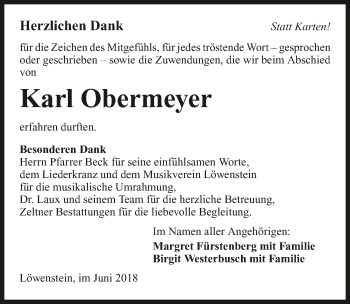 Traueranzeige von Karl Obermeyer 