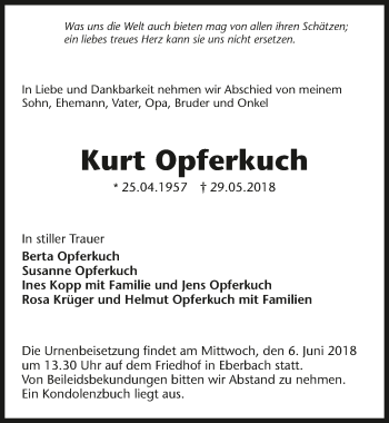 Traueranzeige von Kurt Opferkuch 