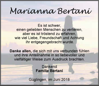 Traueranzeige von Marianna Bertani 