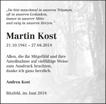 Traueranzeige von Martin Kost 