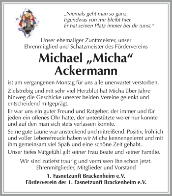 Traueranzeige von Michael Ackermann 
