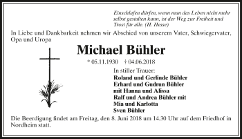 Traueranzeige von Michael Bühler 