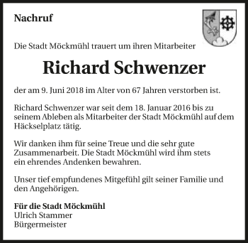 Traueranzeige von Richard Schwenzer 