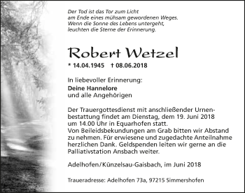 Traueranzeige von Robert Wetzel 