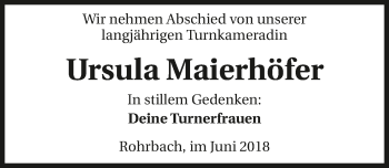Traueranzeige von Ursula Maierhöfer 