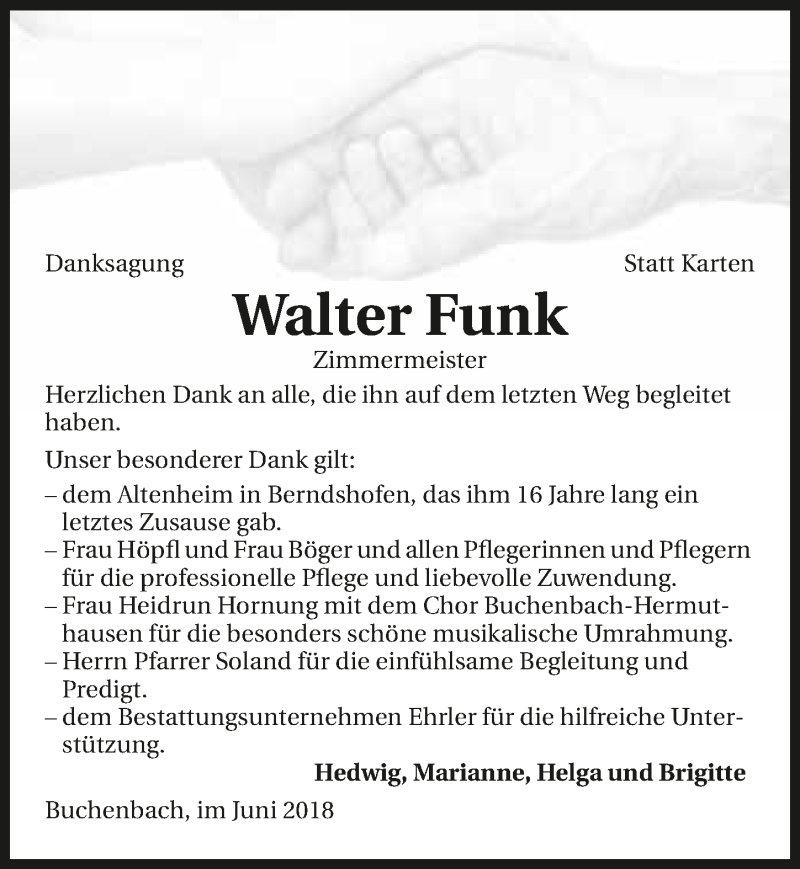  Traueranzeige für Walter Funk vom 23.06.2018 aus 