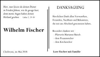 Traueranzeige von Wilhelm Fischer 