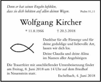 Traueranzeige von Wolfgang Kircher 