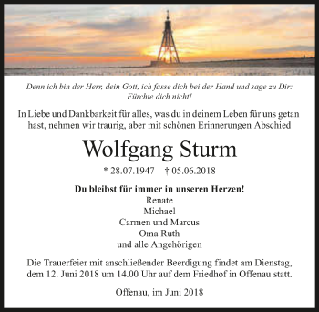 Traueranzeige von Wolfgang Sturm 