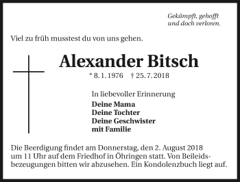 Traueranzeige von Alexander Bitsch 