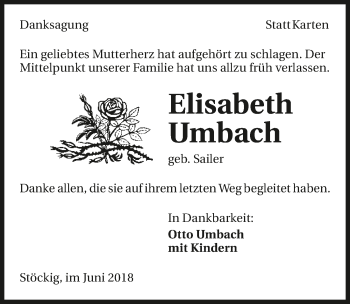 Traueranzeige von Elisabeth Umbach 