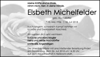 Traueranzeige von Elsbeth Michelfelder 