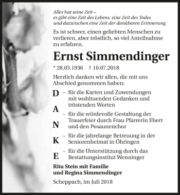 Traueranzeige von Ernst Simmendinger 