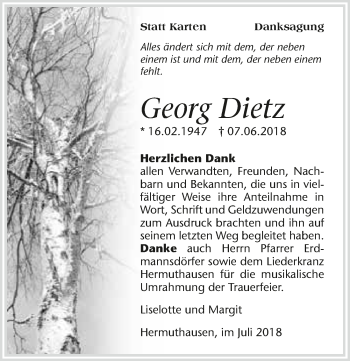 Traueranzeige von Georg Dietz 