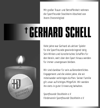 Traueranzeige von Gerhard Schell 