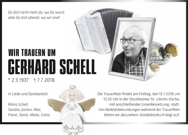  Traueranzeige für Gerhard Schell vom 11.07.2018 aus 