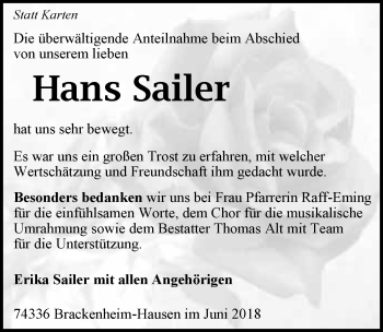Traueranzeige von Hans Sailer 