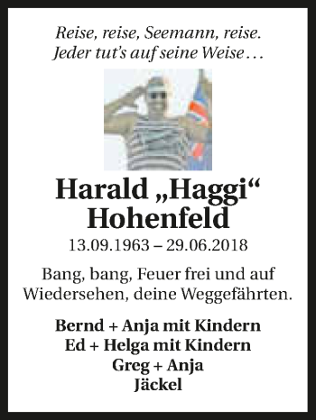 Traueranzeige von Harald Haggi Hohenfeld 