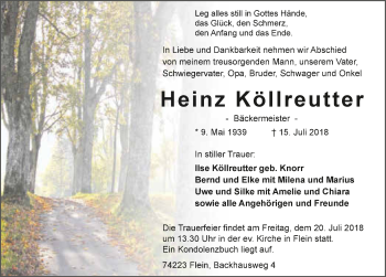 Traueranzeige von Heinz Köllreutter 