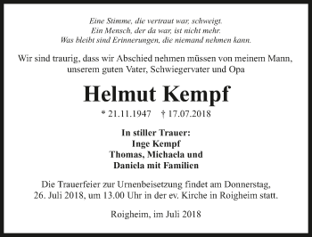 Traueranzeige von Helmut Kempf 