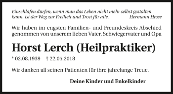 Traueranzeige von Horst Lerch 