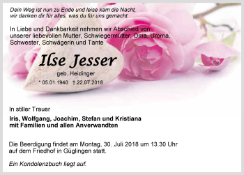 Traueranzeige von Ilse Jesser 