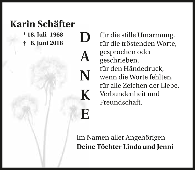  Traueranzeige für Karin Schäfter vom 30.06.2018 aus 
